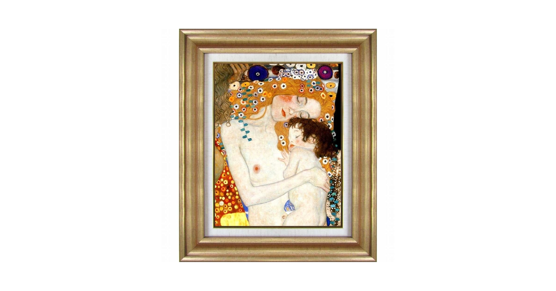 油彩画 縦長 複製品 グスタフ・クリムト 母と子 グスタフ・クリムト「母と子」ポスター額装品 額縁外寸72.5x91